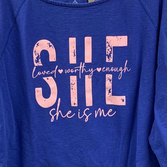 Upcycled Hand Printed Womens 3X She Is Loved Worthy Enough She Is Me Sweatshirt - Picture 2 of 4